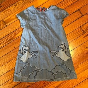 Beautiful Denim Mini-Boden Dress / Embroidered Unicorn and Cloud Dress